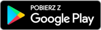 Czarny przycisk pobierania aplikacji z logo Google Play i napisem 'Pobierz z Google Play' na białym tekście